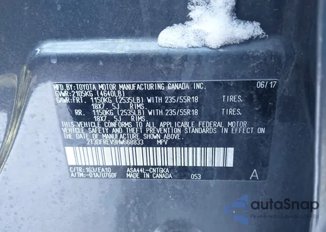 2017 Toyota Rav4 Limited z USA, uszkodzony, nr VIN 2T3DFREV9HW668833